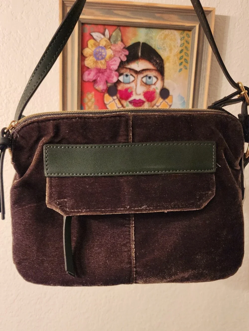 (Free With Purchase) Velvet Toiletry Crossbody Bag In Deep Olive Brown
